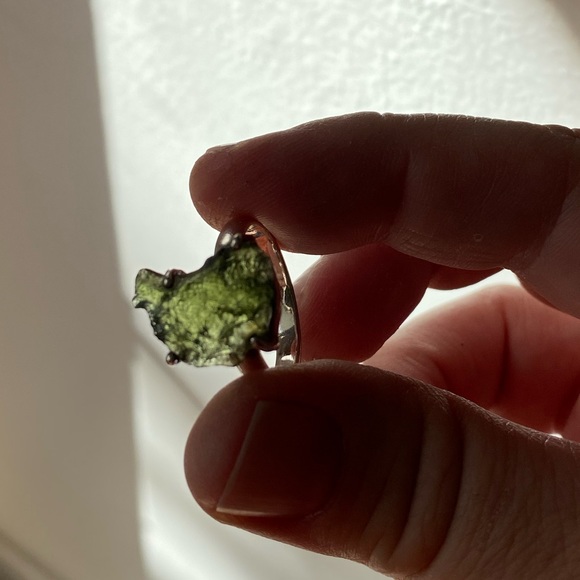 Authentic Genuine Natural Raw Moldavite Sterling Silver Gemstone Ring - Picture 7 of 10